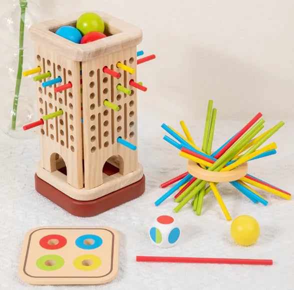 Jeu d'équilibre de la tour en bâtons de bois