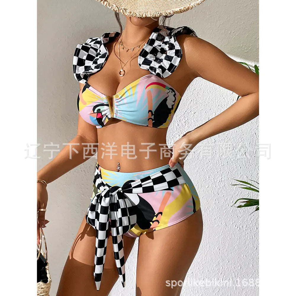 Bikini Femme Imprimé Pic-vert à Taille Haute 2024