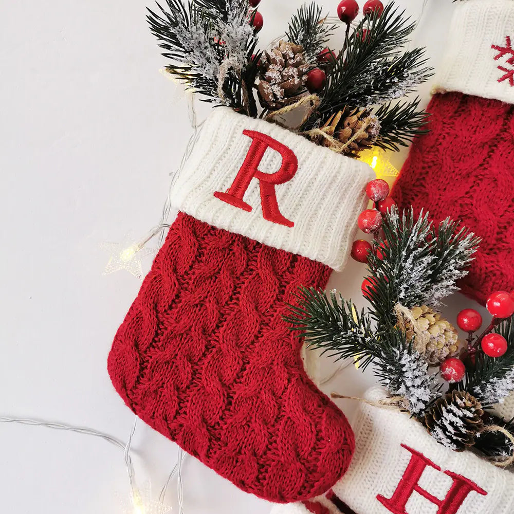 Chaussettes de Noël Tricotées à Lettres