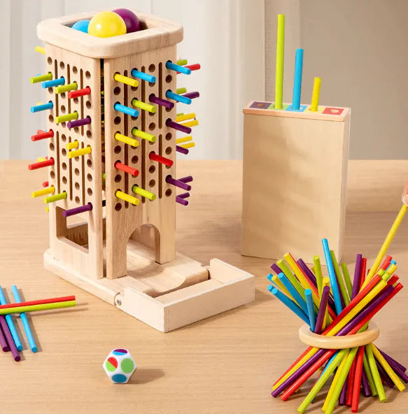 Jeu d'équilibre de la tour en bâtons de bois