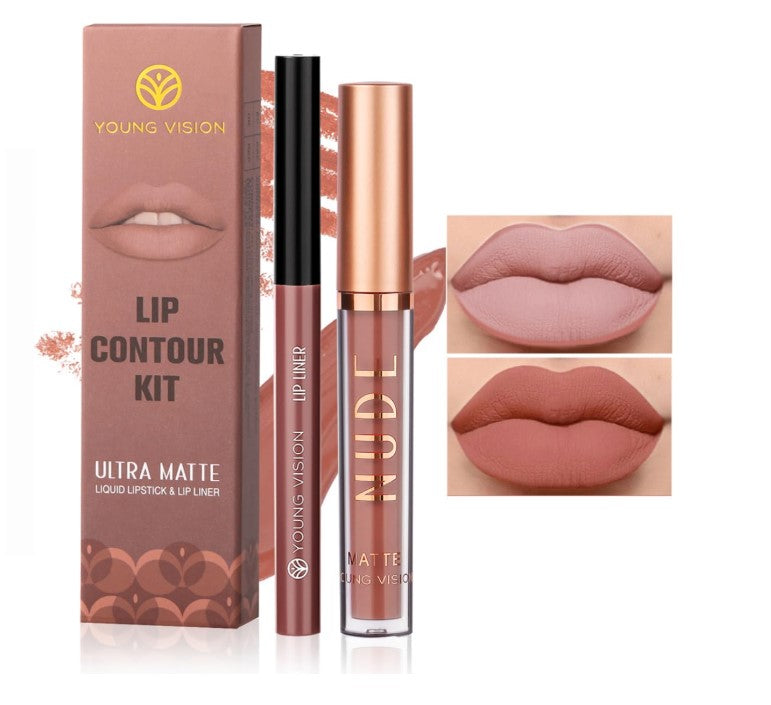 YOUNG VISION Coffret de 6 rouges à lèvres mats et crayons à lèvres, maquillage mat longue tenue, résistant à l'eau, non testé sur les animaux, pour filles, femmes et adolescentes débutantes.