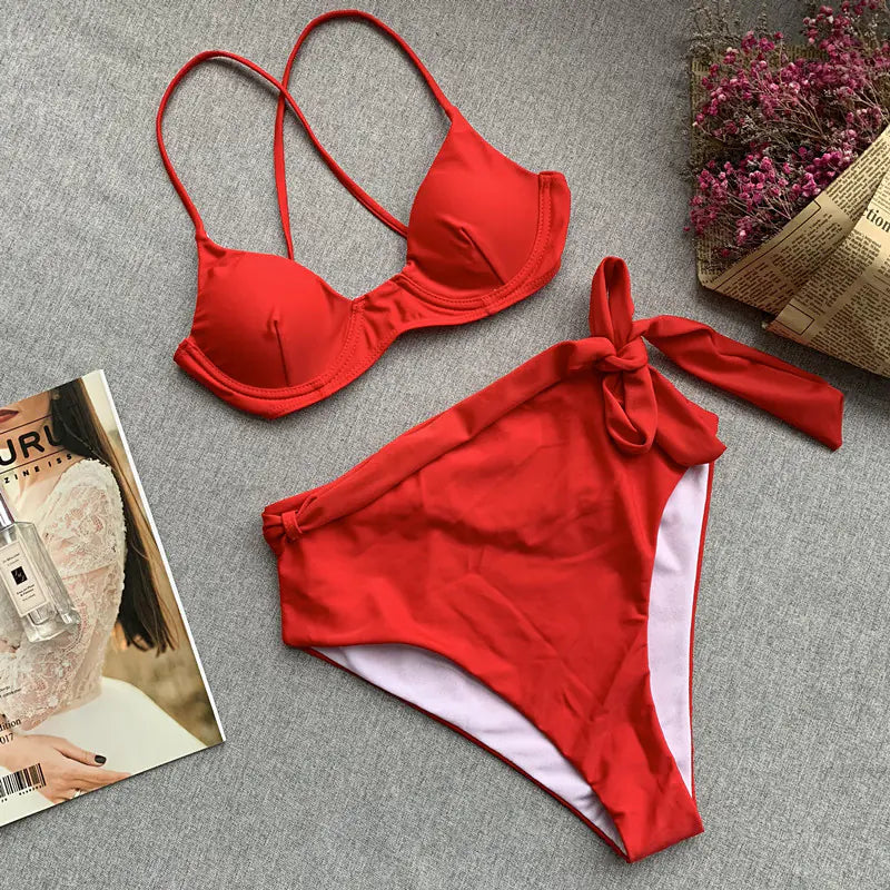 Nouveau Bikini Taille Haute à Imprimé Léopard pour Femmes
