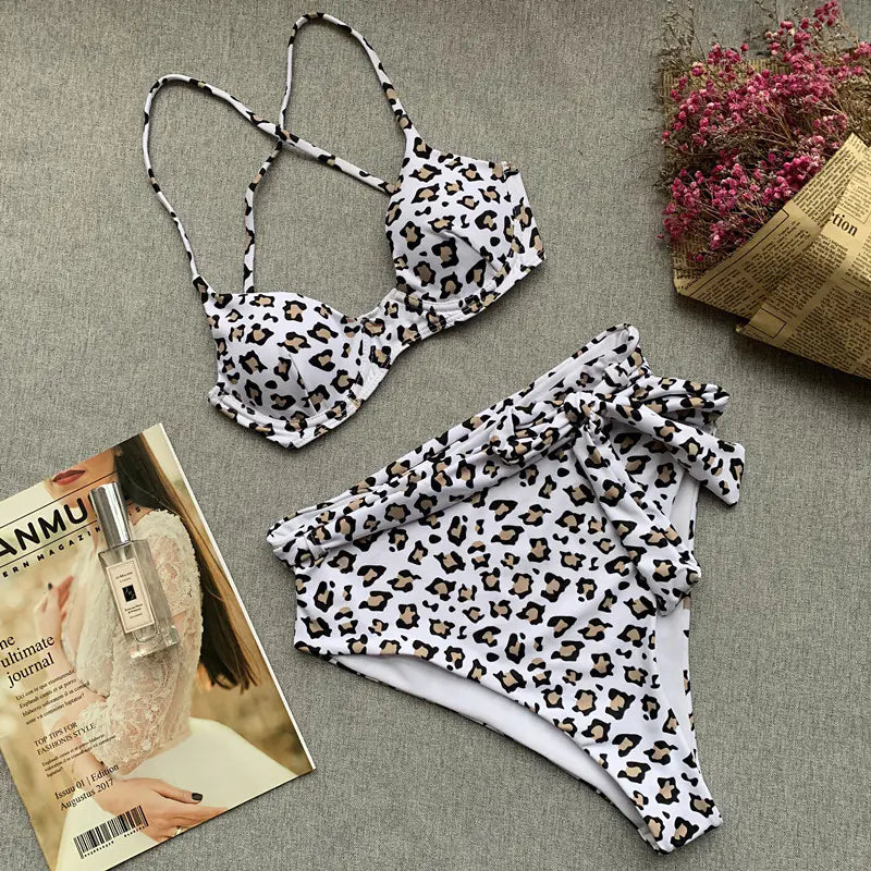Nouveau Bikini Taille Haute à Imprimé Léopard pour Femmes